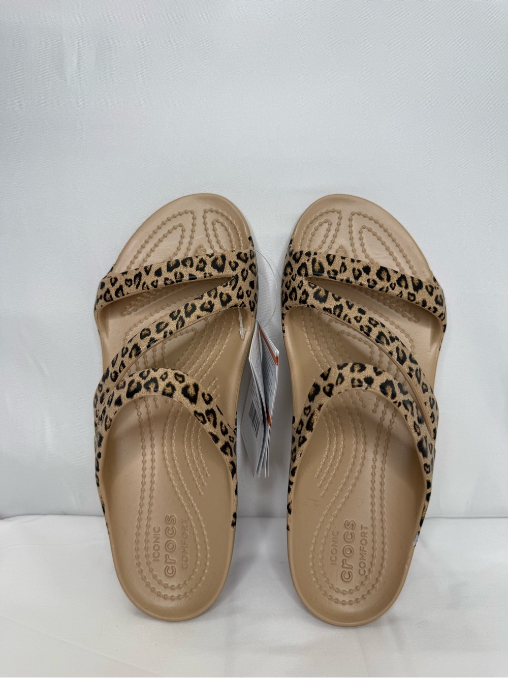 CROCS Women’s Leopard Print Tan Slide Sandals